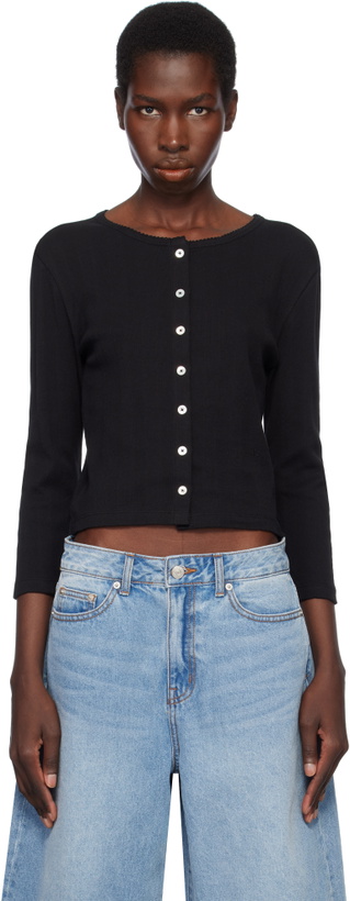 Photo: Dunst Black Pointelle Crewneck Cardigan