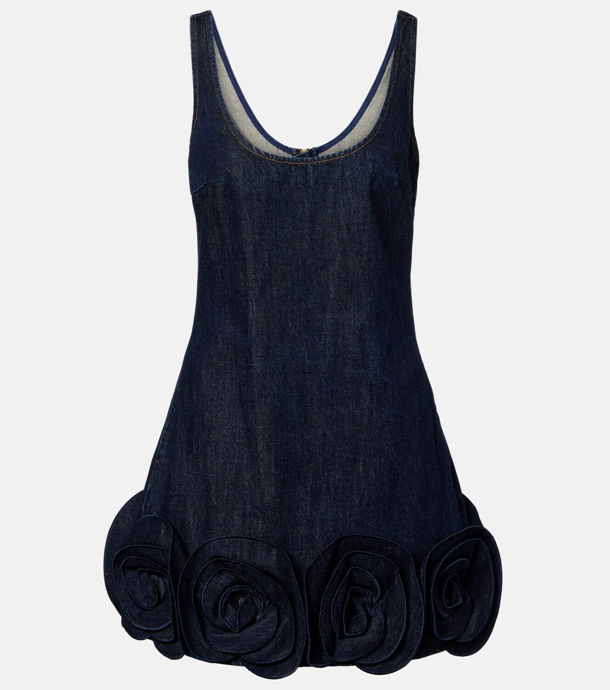 Self-Portrait Floral-appliqué denim minidress