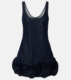 Self-Portrait Floral-appliqué denim minidress