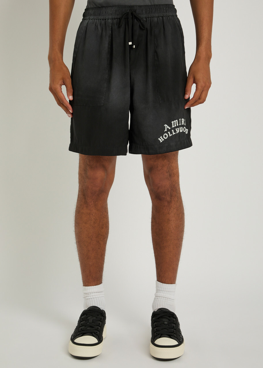 Amiri Hollywood Logo Silk Shorts Black Amiri