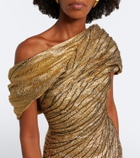 Marmar Halim Striped asymmetric brocade bustier gown