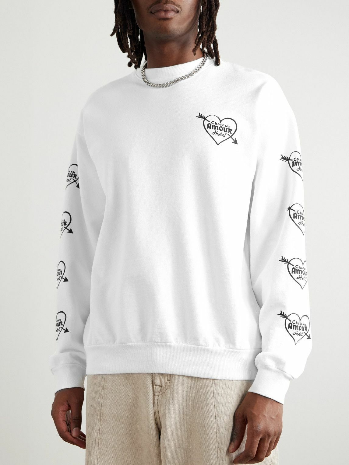 Local Authority LA - Amour Printed Flocked Cotton-Jersey Sweatshirt - White
