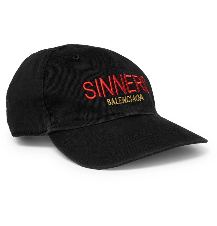 Photo: Balenciaga - Sinners Embroidered Cotton-Twill Baseball Cap - Men - Black