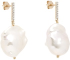Mateo Gold Diamond Bar Baroque Pearl Earrings