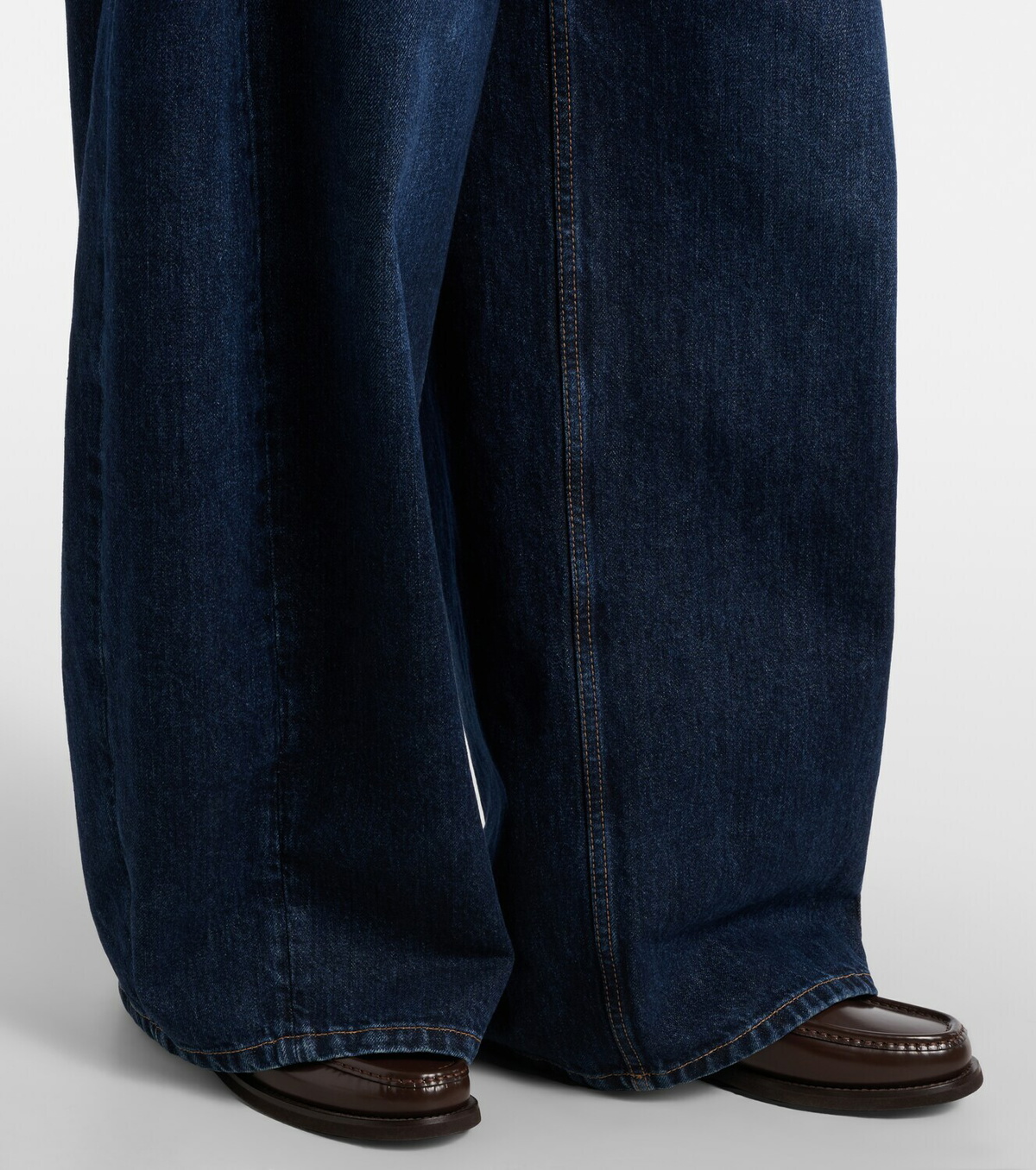 Brunello Cucinelli Leather-trimmed barrel-leg jeans