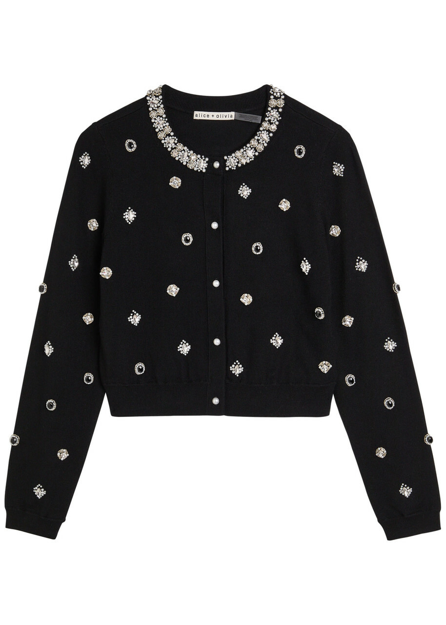 Alice + Olivia Dollie Embellished Stretch-wool Cardigan Black