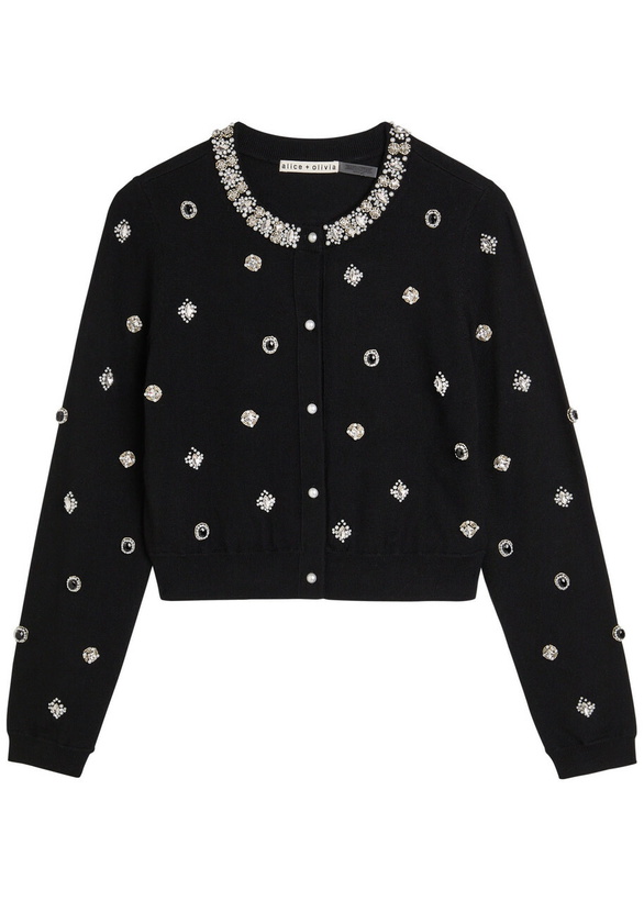 Photo: Alice + Olivia Dollie Embellished Stretch-wool Cardigan Black