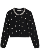 Alice + Olivia Dollie Embellished Stretch-wool Cardigan Black