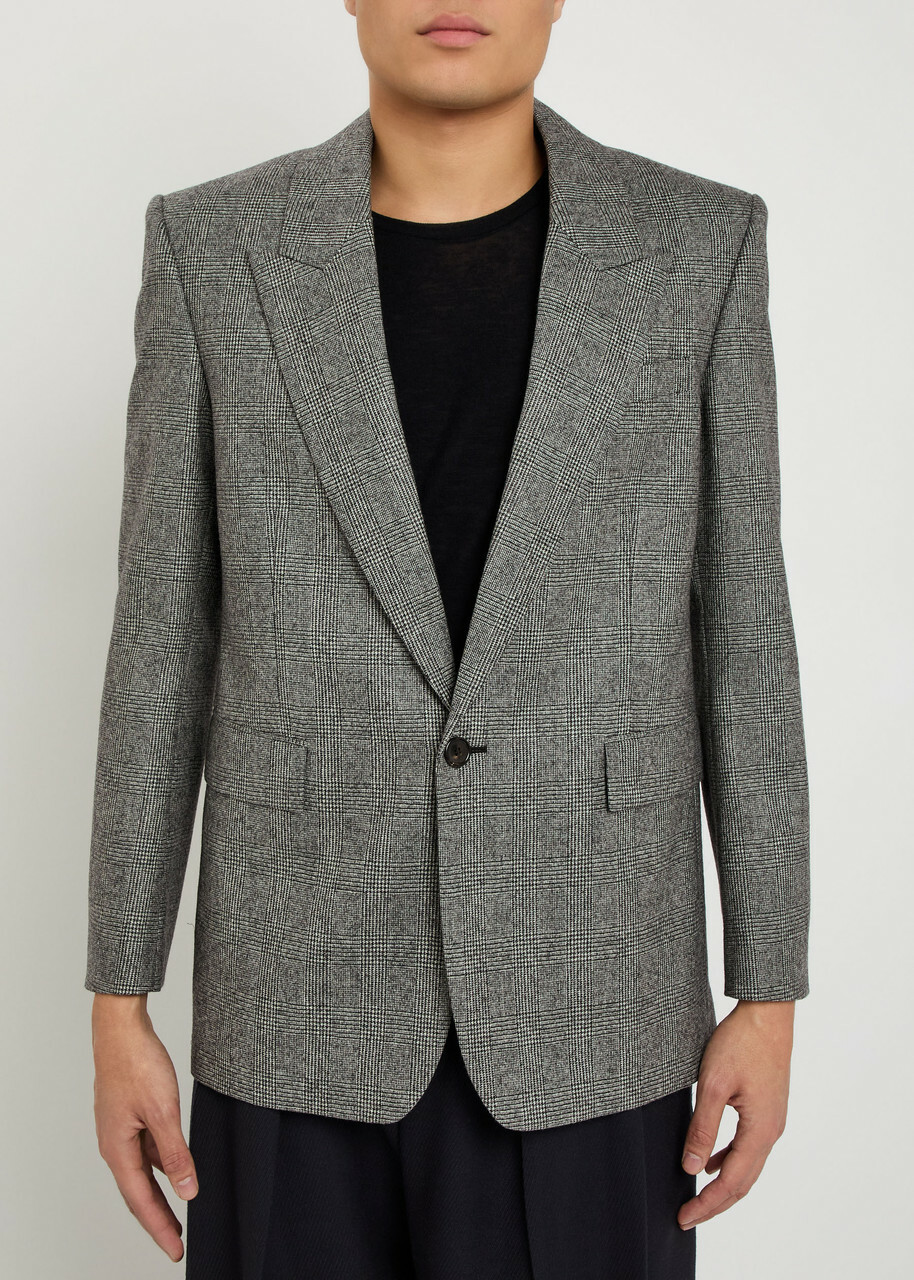 Saint Laurent Checked Wool Blazer Black