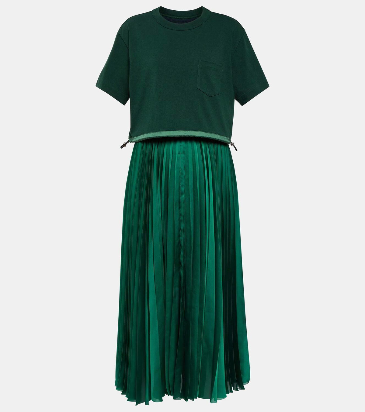 Sacai Pleated jersey and satin midi dress Sacai