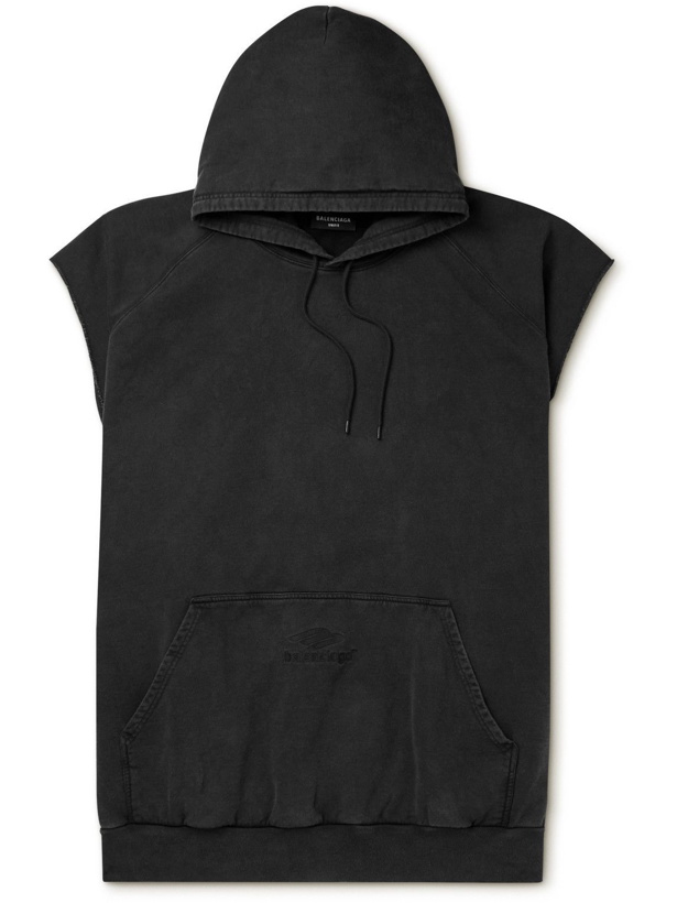 Photo: Balenciaga - Logo-Embroidered Cotton-Jersey Hoodie - Black