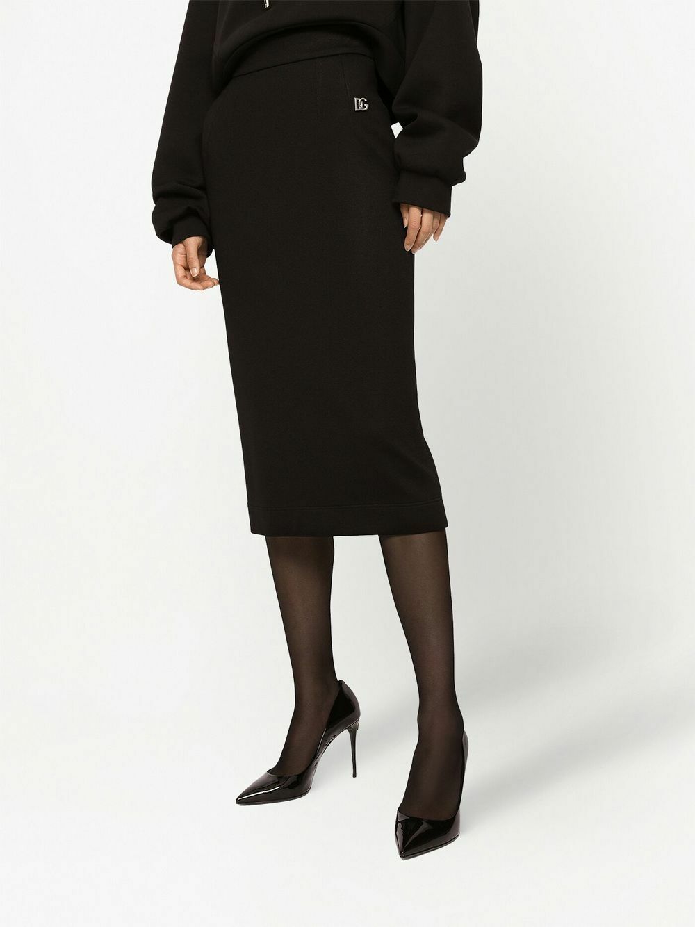 DOLCE & GABBANA - Logo-plaque Pencil Midi Skirt Dolce & Gabbana