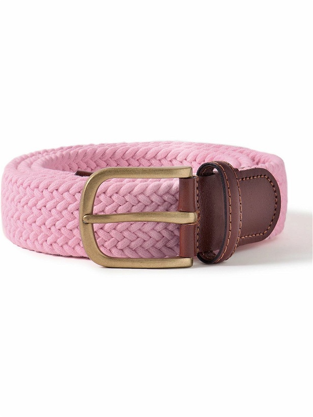 Photo: Anderson & Sheppard - 3.5cm Leather-Trimmed Woven Elastic Belt - Pink