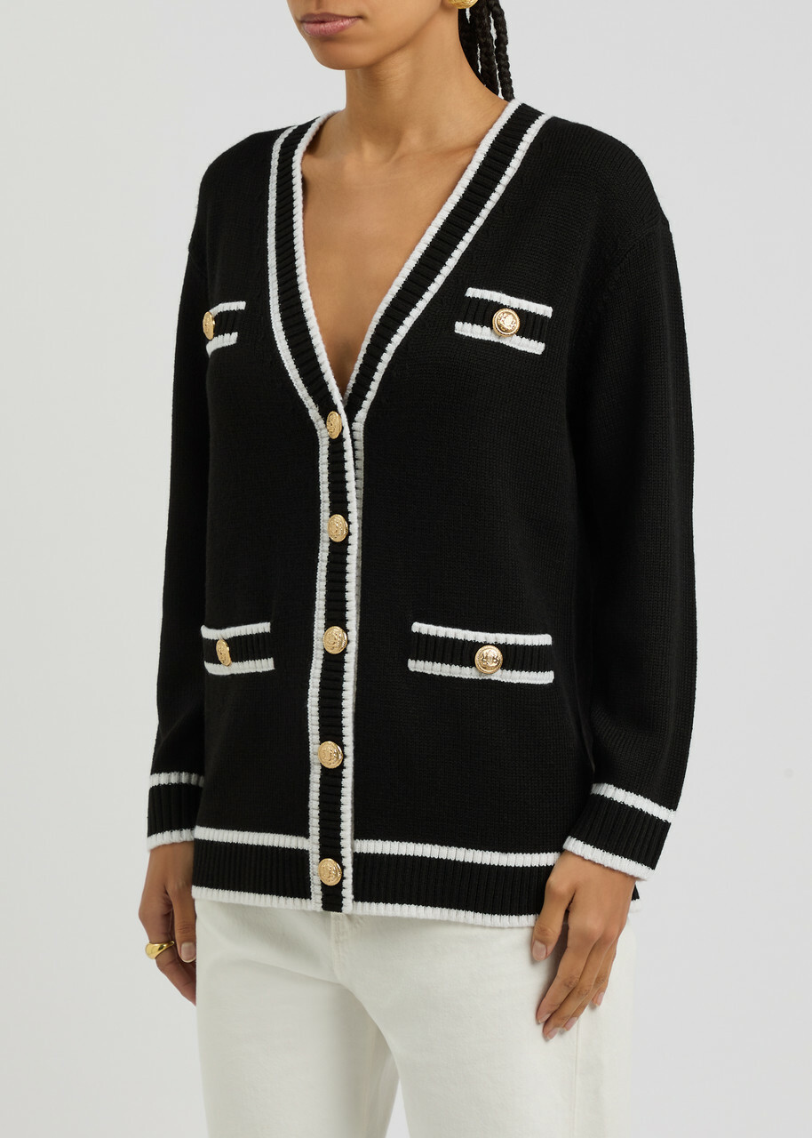 Alice + Olivia Bradford Wool-blend Cardigan Black And White