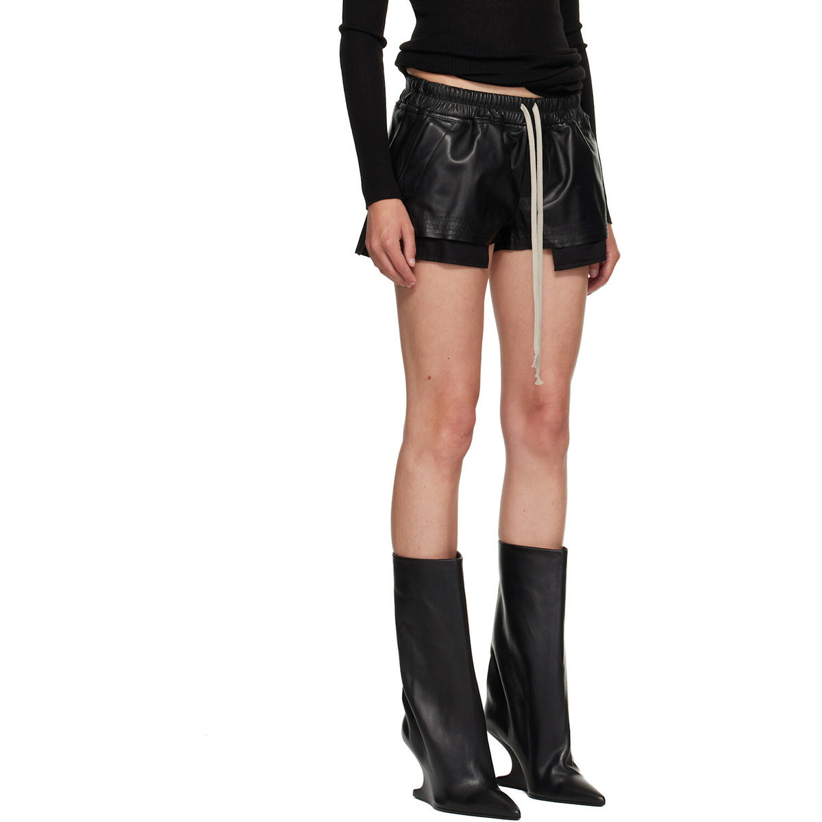 Rick Owens Black Tower Fog Leather Shorts