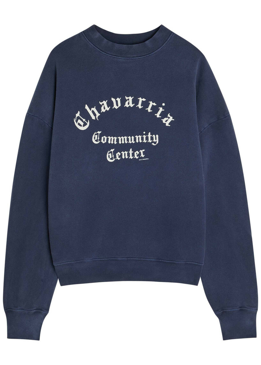 Willy Chavarria Community Printed Cotton Sweatshirt Navy