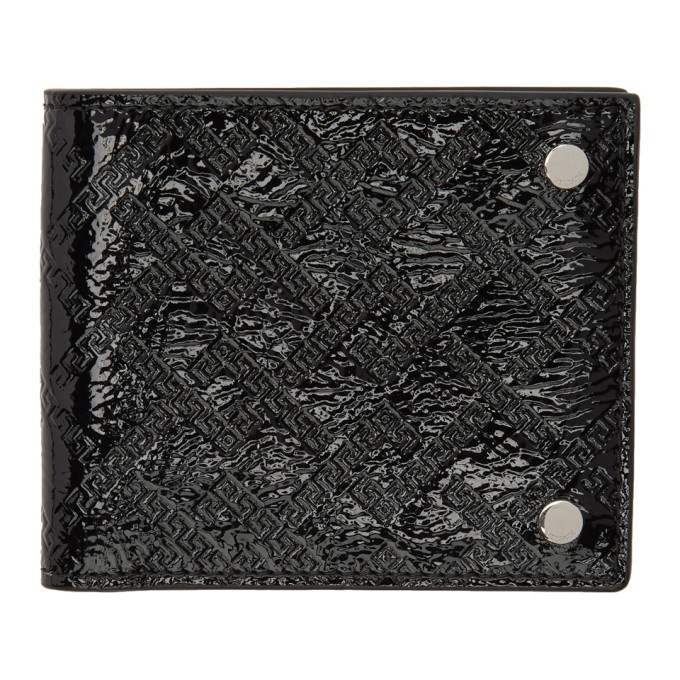 Photo: Versace Black Patent Greek Embossed Bifold Wallet
