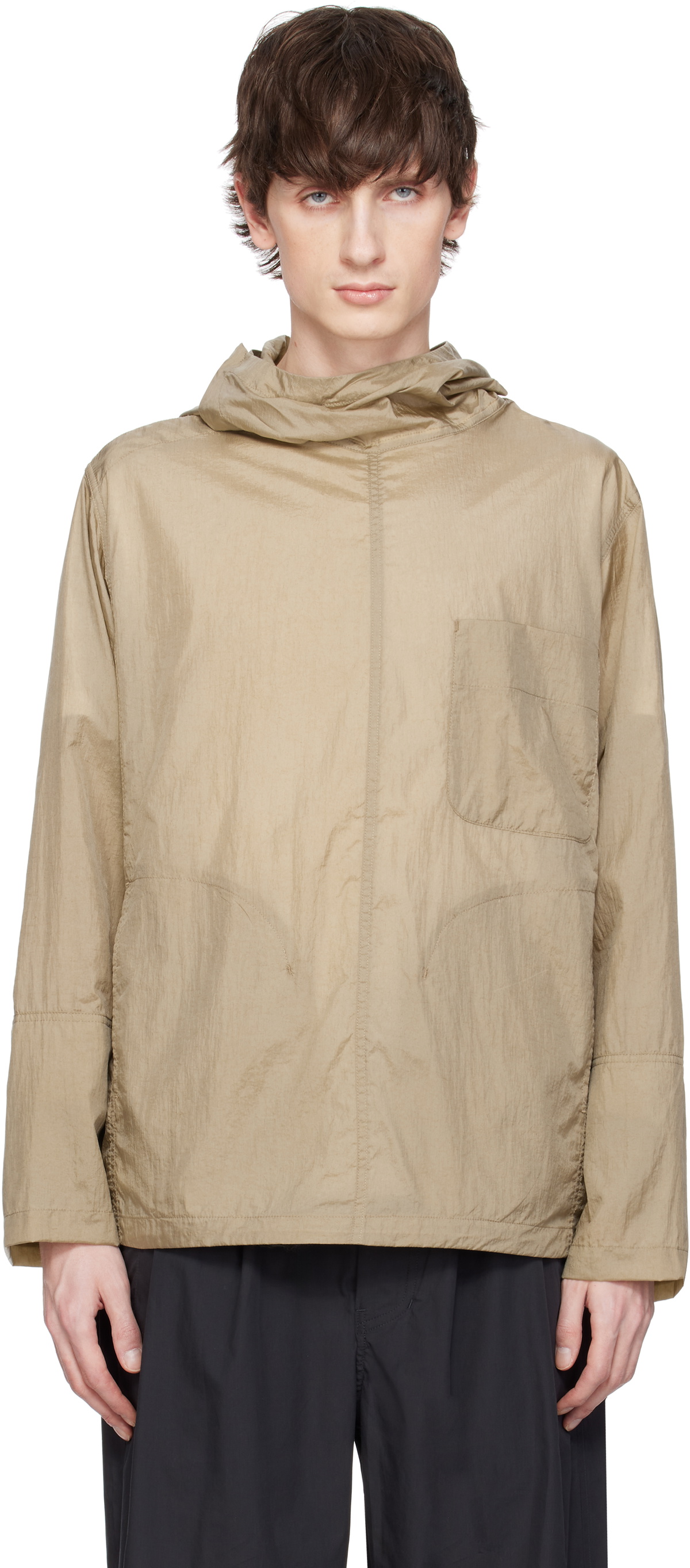 DOCUMENT Khaki Nylon Hooded Shirting Jacket