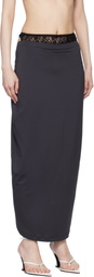 Pushbutton Navy Lace Layered Maxi Skirt
