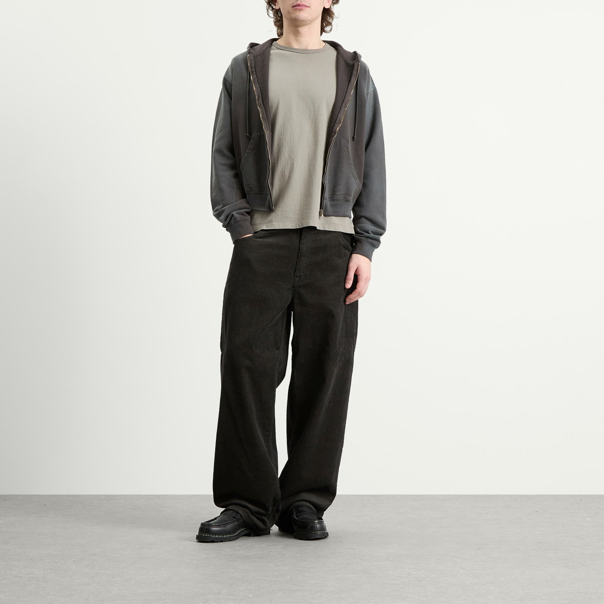 Auralee Men's Zip Up Pima Hoody in Ink Black