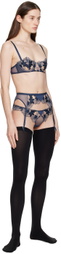 Fleur du Mal Navy Violet Embroidered Garter Belt