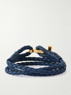 TOM FORD - Woven Leather and Gold-Plated Wrap Bracelet - Blue