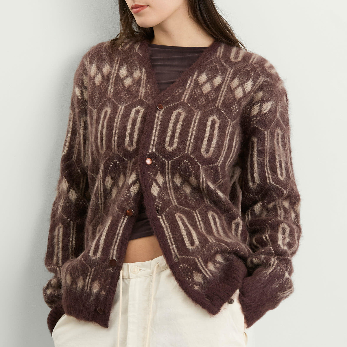 Needles Women's Mohair Cardigan in Burgundy