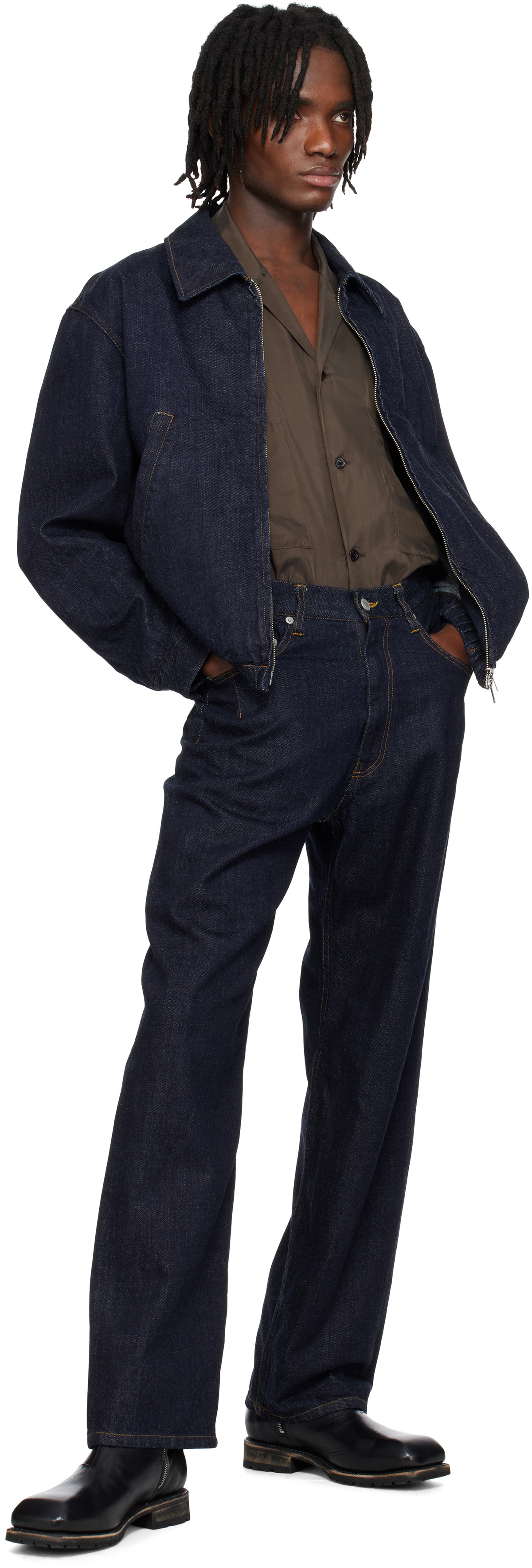 YOKE Navy Wide Straight 5P Jeans
