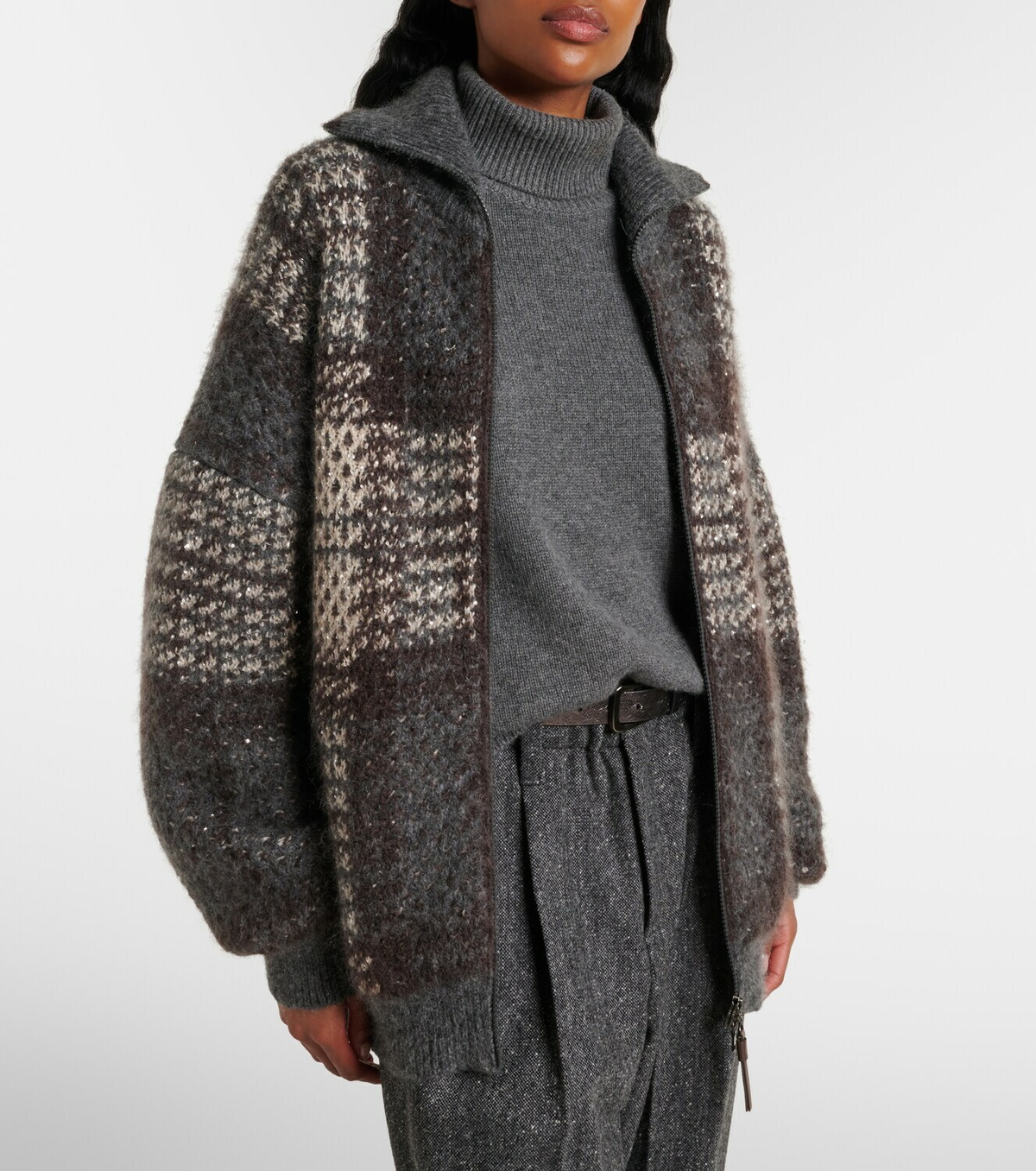 Brunello Cucinelli Checked sequined cardigan