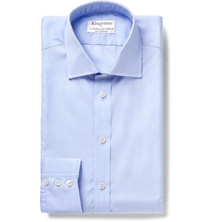 Photo: Kingsman - Turnbull & Asser Light-Blue Slim-Fit Cutaway-Collar Cotton-Poplin Shirt - Light blue