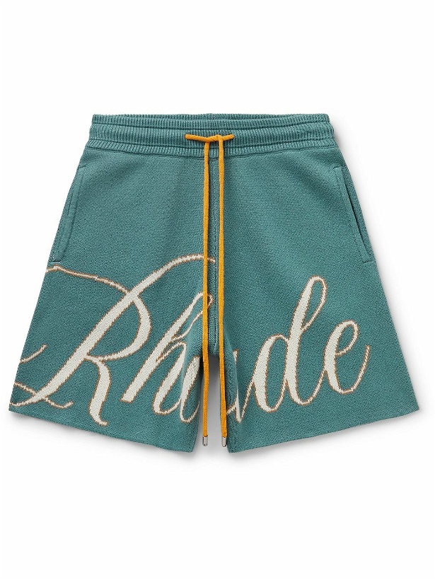 Photo: Rhude - Straight-Leg Supima Cotton and Cashmere-Blend Drawstring Shorts - Blue