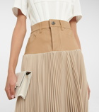 Amiri - Pleated satin and leather midi skirt