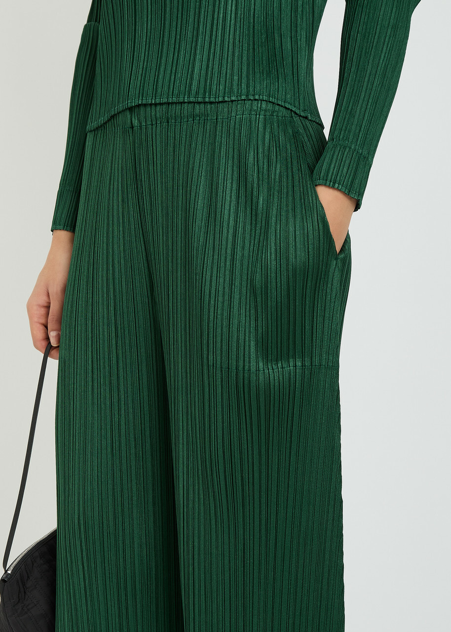 Pleats Please Issey Miyake Pleated Wide-leg Woven Trousers Dark Green
