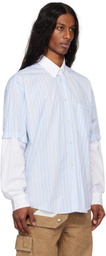 le PÈRE Blue & White Detached Sleeve Button Down Shirt