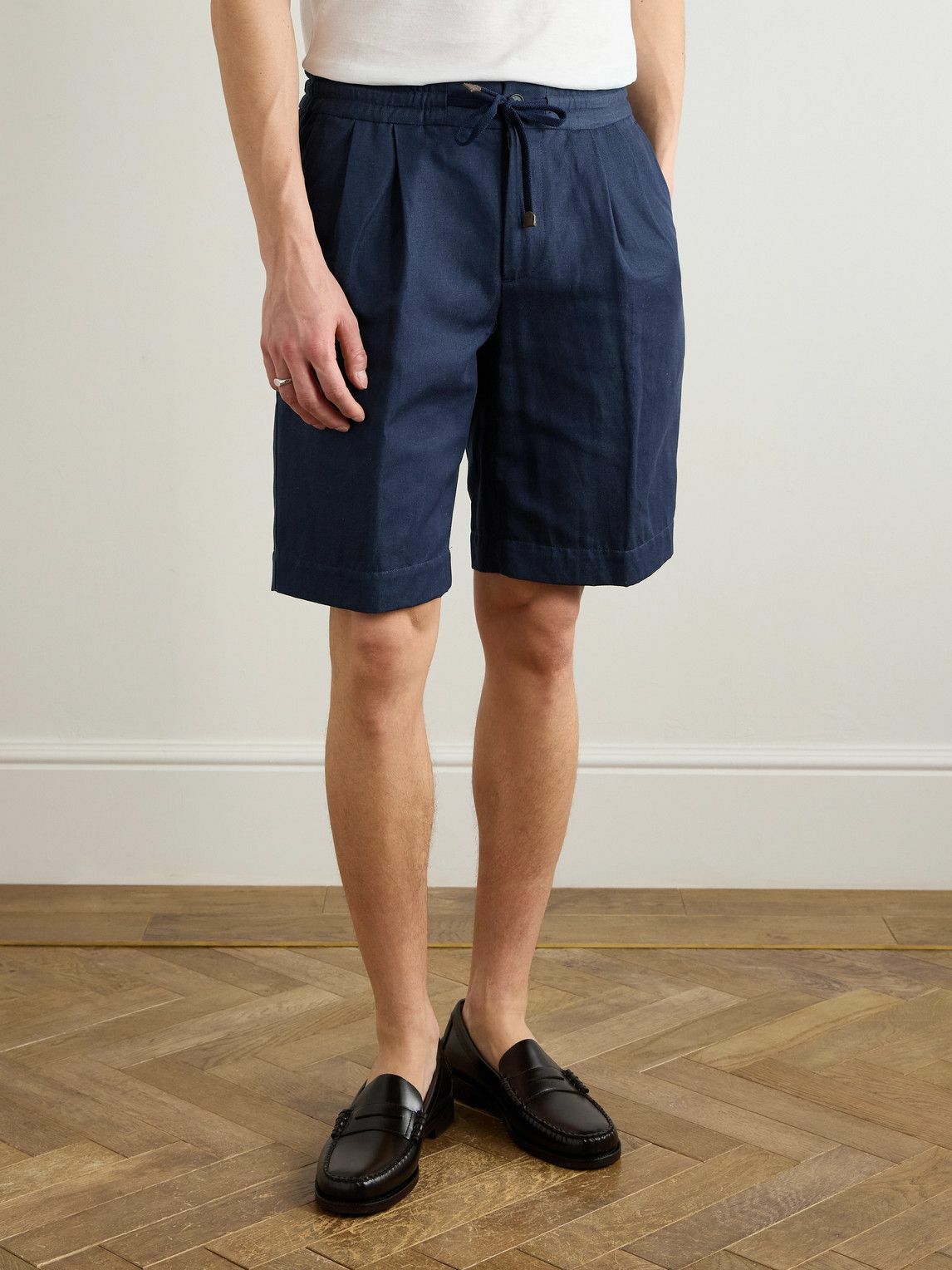 Incotex - Venezia 1951 Straight-Leg Cotton and Linen-Blend Twill Drawstring Bermuda Shorts - Blue