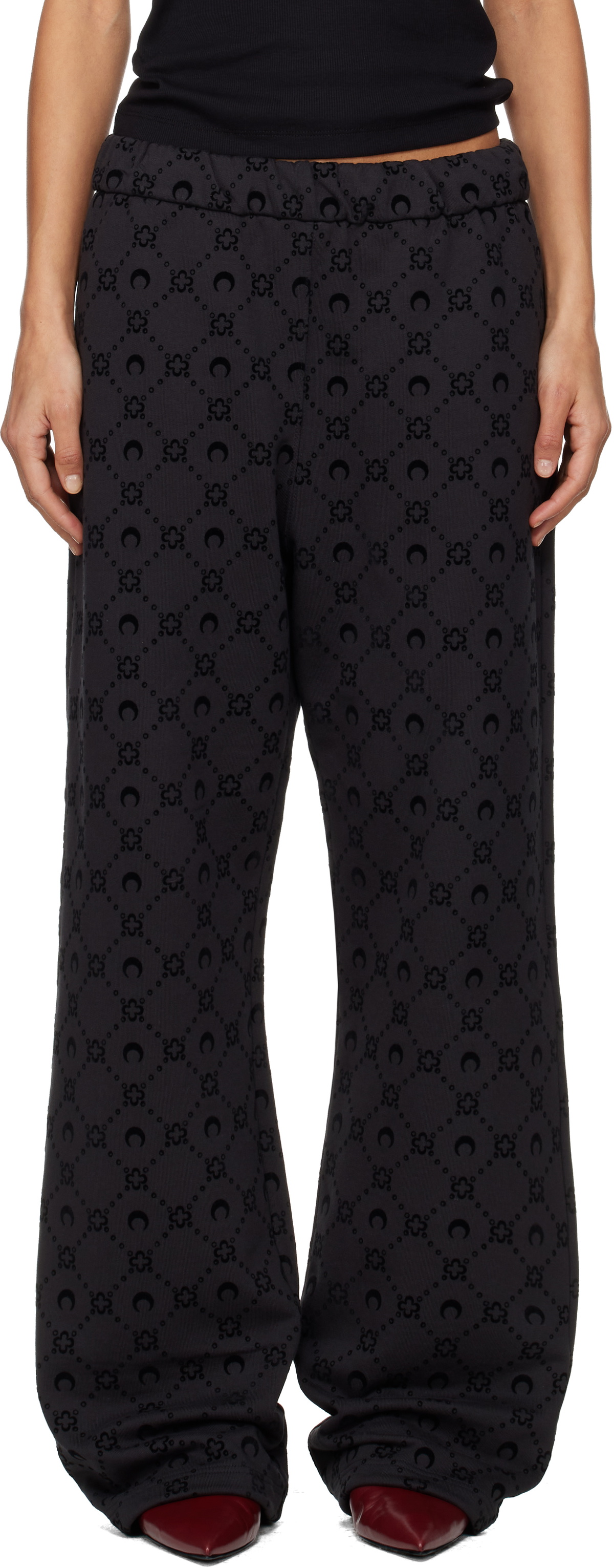 Marine Serre Black Moonogram Flocked Fleece Sweatpants