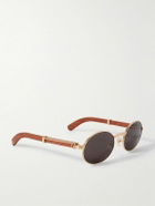 Cartier Eyewear - Première Round-Frame Gold-Tone and Wood Sunglasses