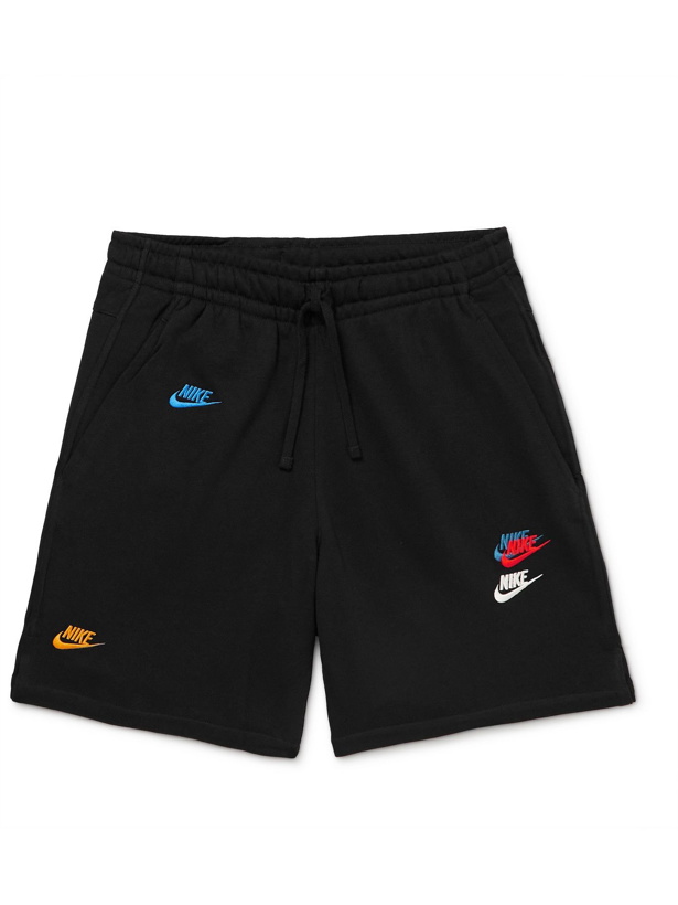 Photo: Nike - Sportswear Logo-Embroidered Cotton-Blend Jersey Drawstring Shorts - Black