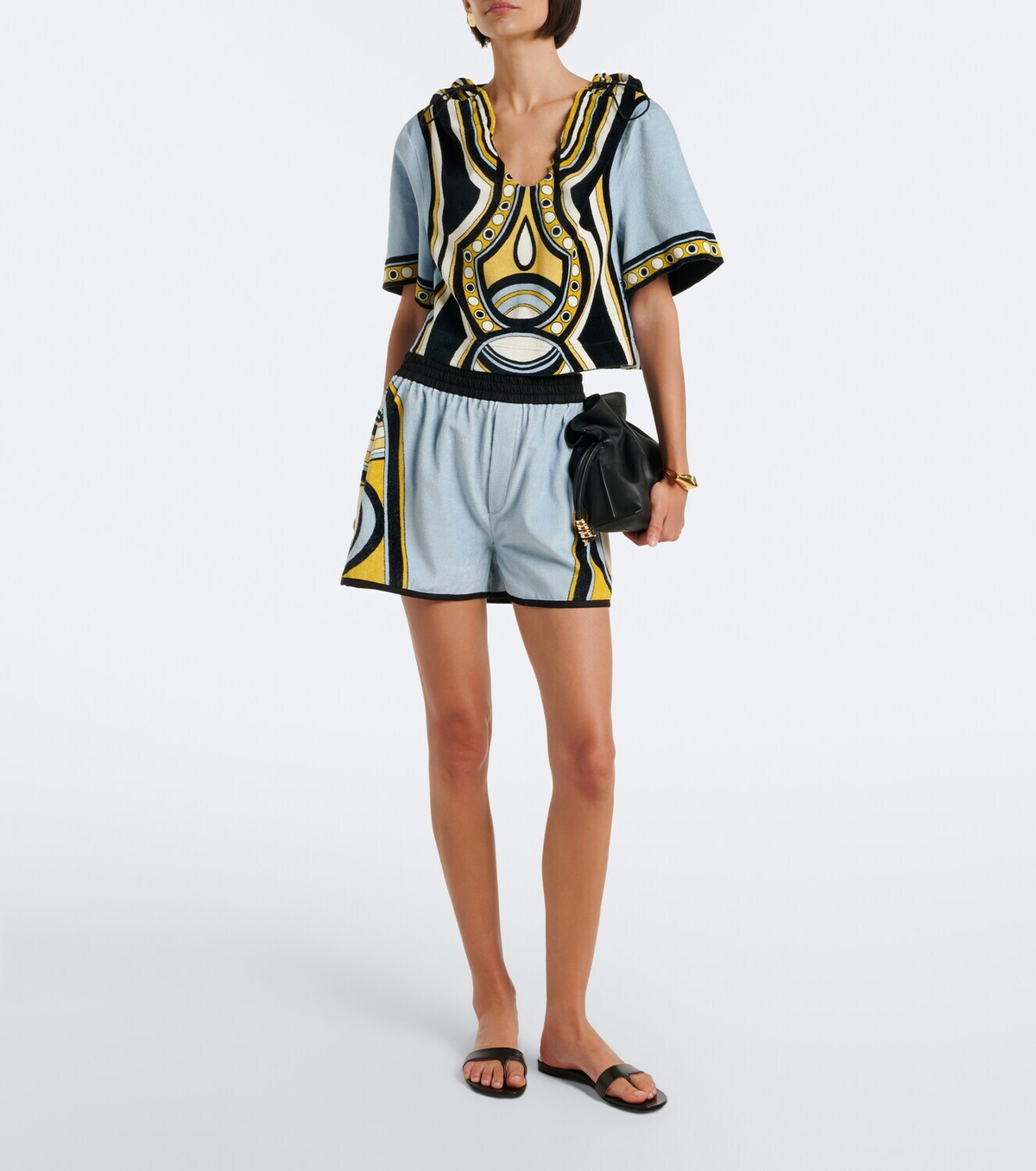 La DoubleJ Pull-up printed cotton terry shorts