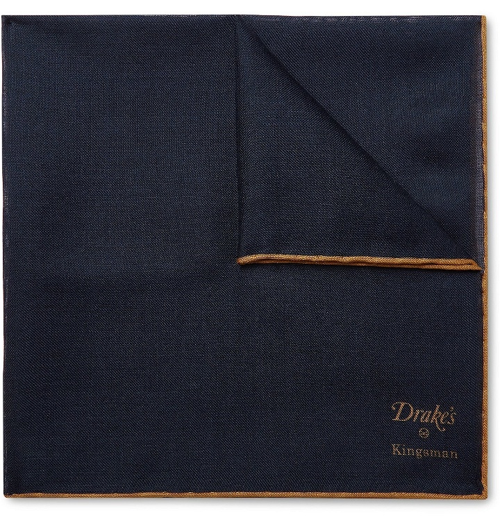 Photo: Kingsman - Drake's Wool and Silk-Blend Pocket Square - Blue