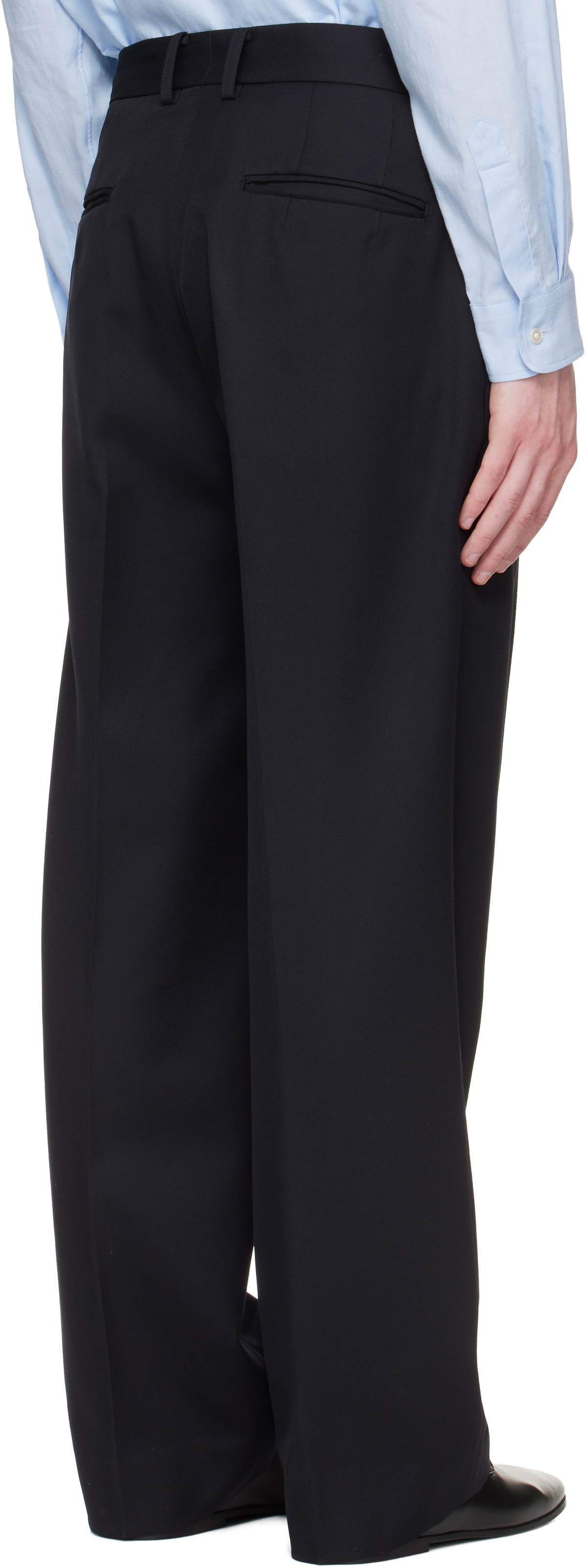 stein Navy Wool Kersey Straight Trousers