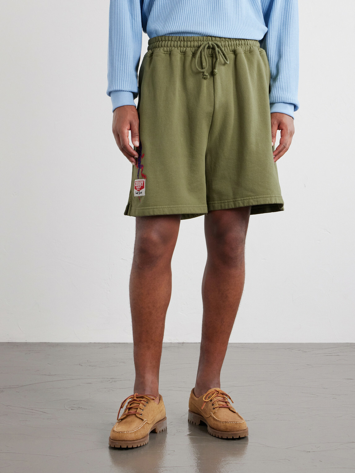 Cherry Los Angeles - Logo-Embroidered Cotton Shorts - Green