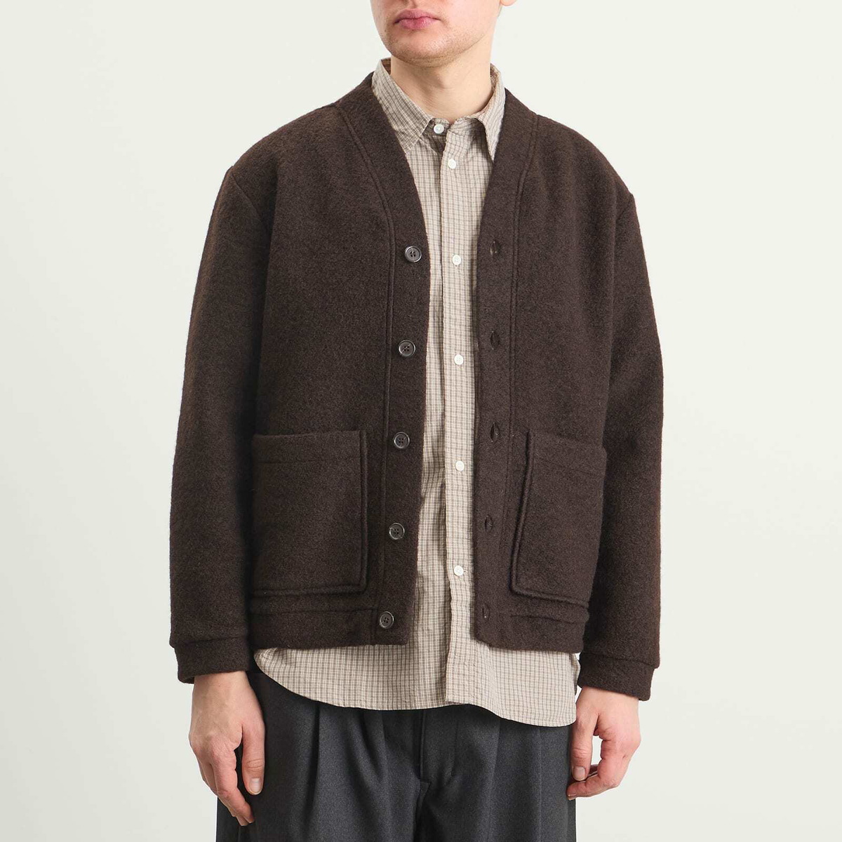 Universal Works Men's Presented by END. Wool Fleece Adv Cardigan in Brown