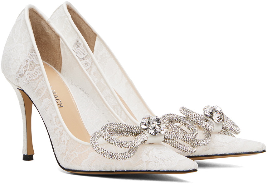 【関税込み】MACH & MACH ホワイト レース Double Bow 95 ヒール White Double Bow Lace 95 Heels by MACH & MACH on Sale