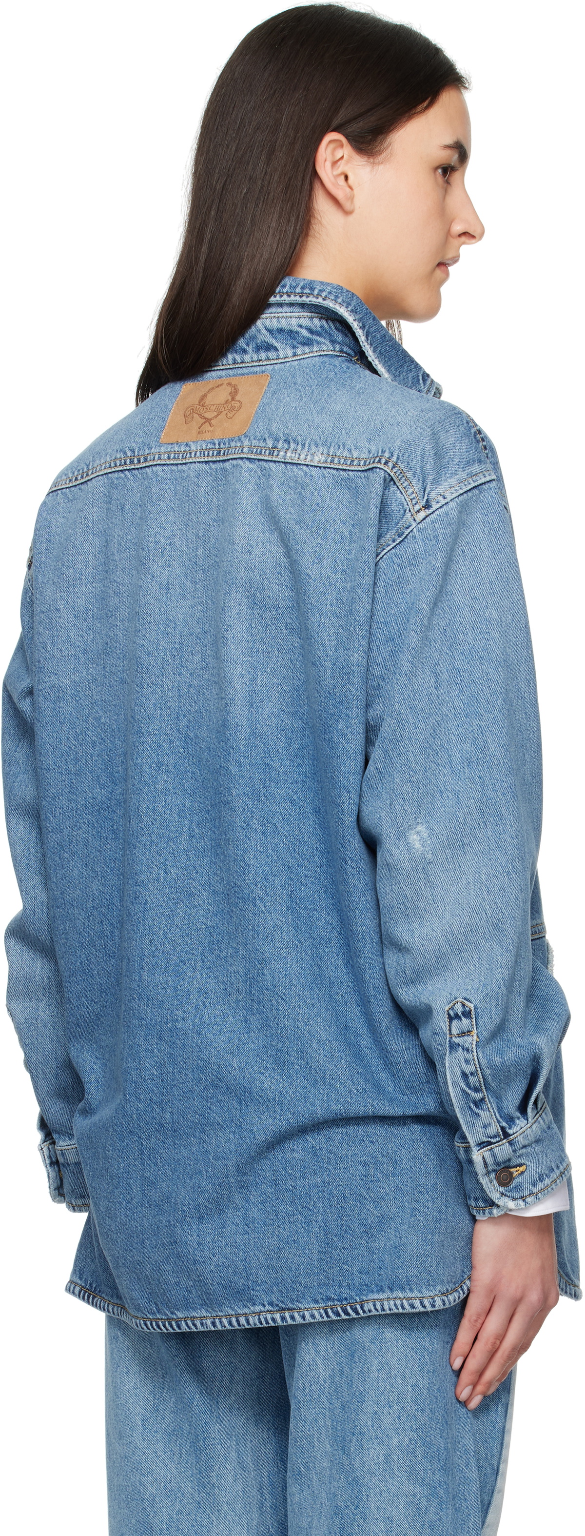 Moschino Blue Laurel Crown Emblem Denim Shirt