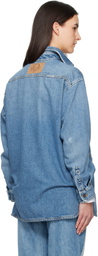 Moschino Blue Laurel Crown Emblem Denim Shirt