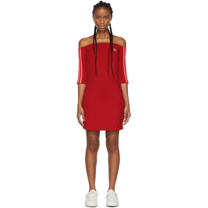 tenedor Vegetales Franco adidas Originals Red Off-The-Shoulder Dress adidas Originals