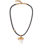 Versace - Leather, Gold-Tone, Crystal and Shark Tooth Necklace - Black