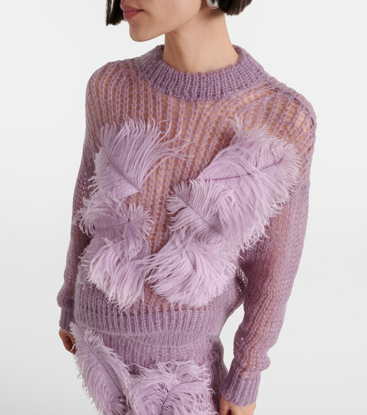 The Attico Feather-trimmed open-knit mohair-blend sweater