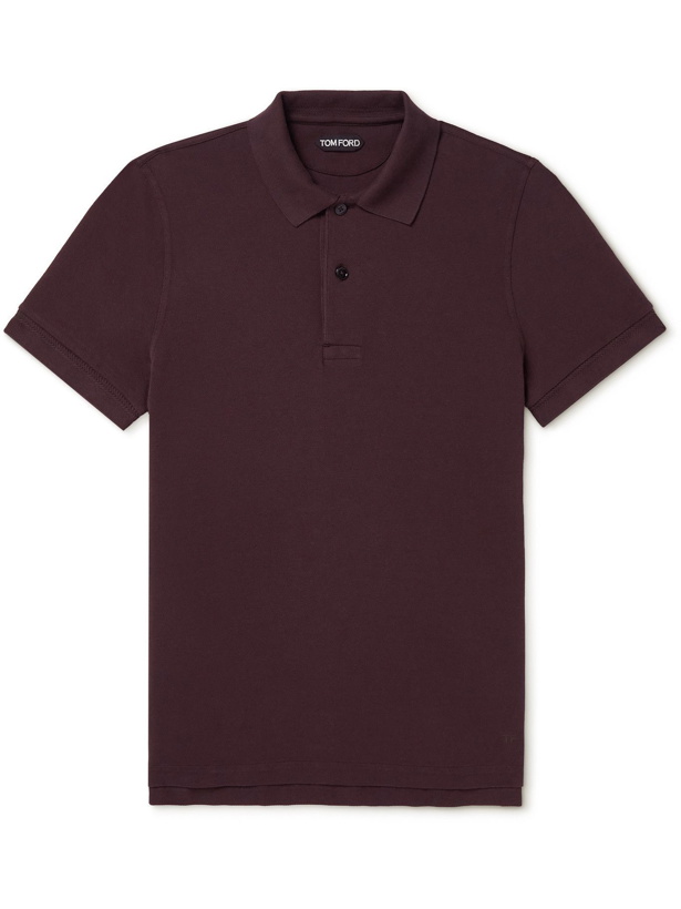 Photo: TOM FORD - Garment-Dyed Cotton-Piqué Polo Shirt - Burgundy